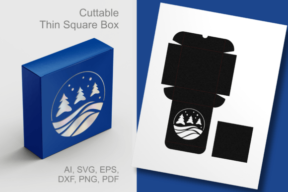3D SVG Gift Box Design: Starry Winter Scene Thin Square