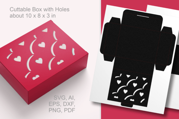 3D SVG Gift Box with Slant Pattern and Hearts
