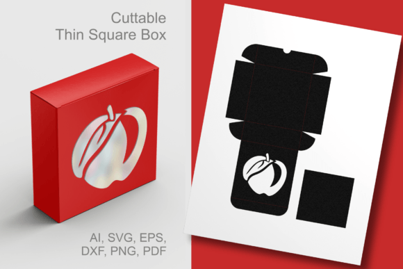 Apple with Leaf Thin Square Box 3D SVG for Gift Boxes