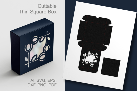 Floral Frame Thin Square Box Template – 3D SVG for Gift Boxes