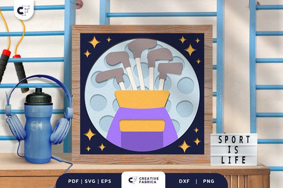 Golf Bag 3D Shadow Box Paper Cut: A 3D SVG for Sports Crafters