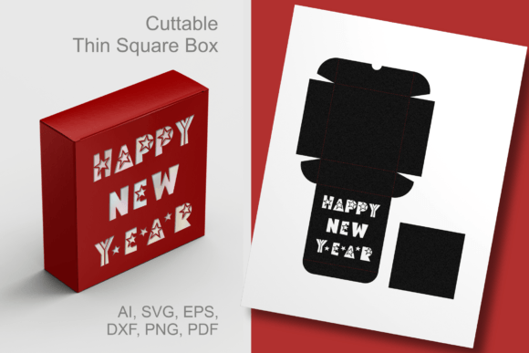 Happy New Year with Stars Square Box SVG