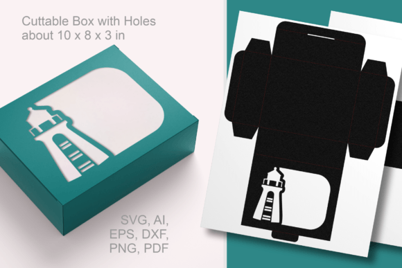 Lighthouse 2 Rectangular Window Gift Box – A Nautical Design Asset for Creative Marketers