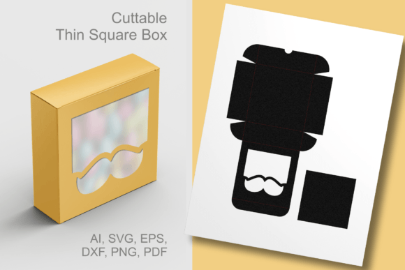 Mustache Window 1 Square Box Template – A 3D SVG Graphic Design Asset for Gift Boxes