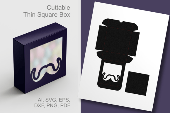 Mustache Window 3 Square Box Template – A 3D SVG Graphic for Gift Boxes