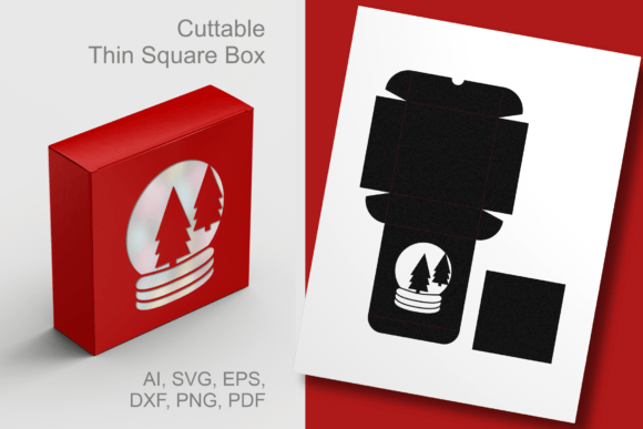 Snowe Globe Thin Square Box Template SVG for Christmas