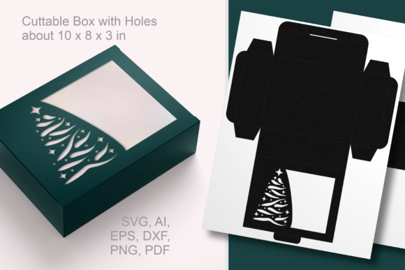 Sparkling Xmas Tree Rectangular Gift Box 3D SVG Design