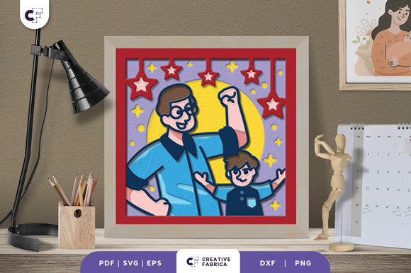 Super Dad with Son Activity Shadow Box: 3D SVG for Father S Day